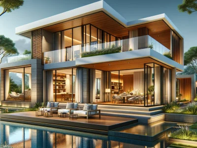 DALL·E 2024-02-28 17.48.14 - Design an elevation for a luxurious single-story villa, highlighting modern architectural elements and an open, airy design. The villa should feature