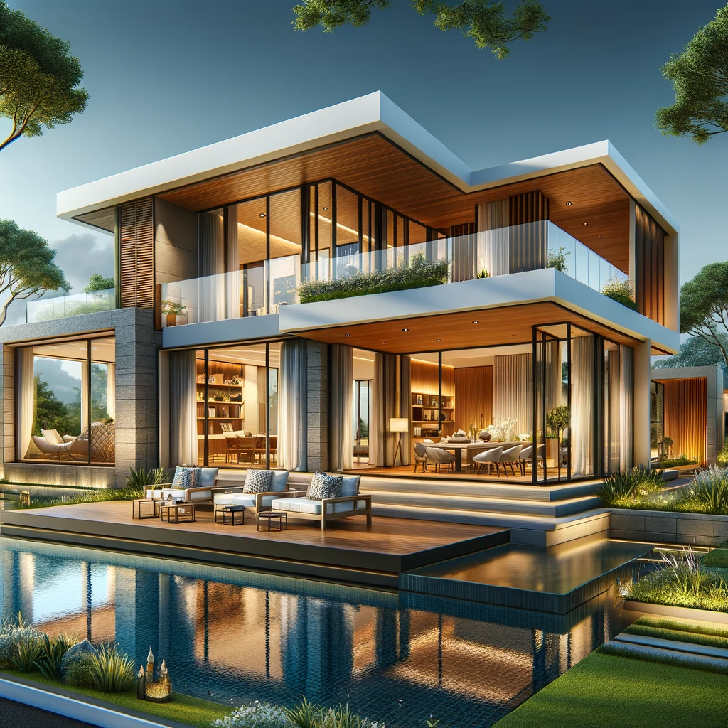DALL·E 2024-02-28 17.48.14 - Design an elevation for a luxurious single-story villa, highlighting modern architectural elements and an open, airy design. The villa should feature